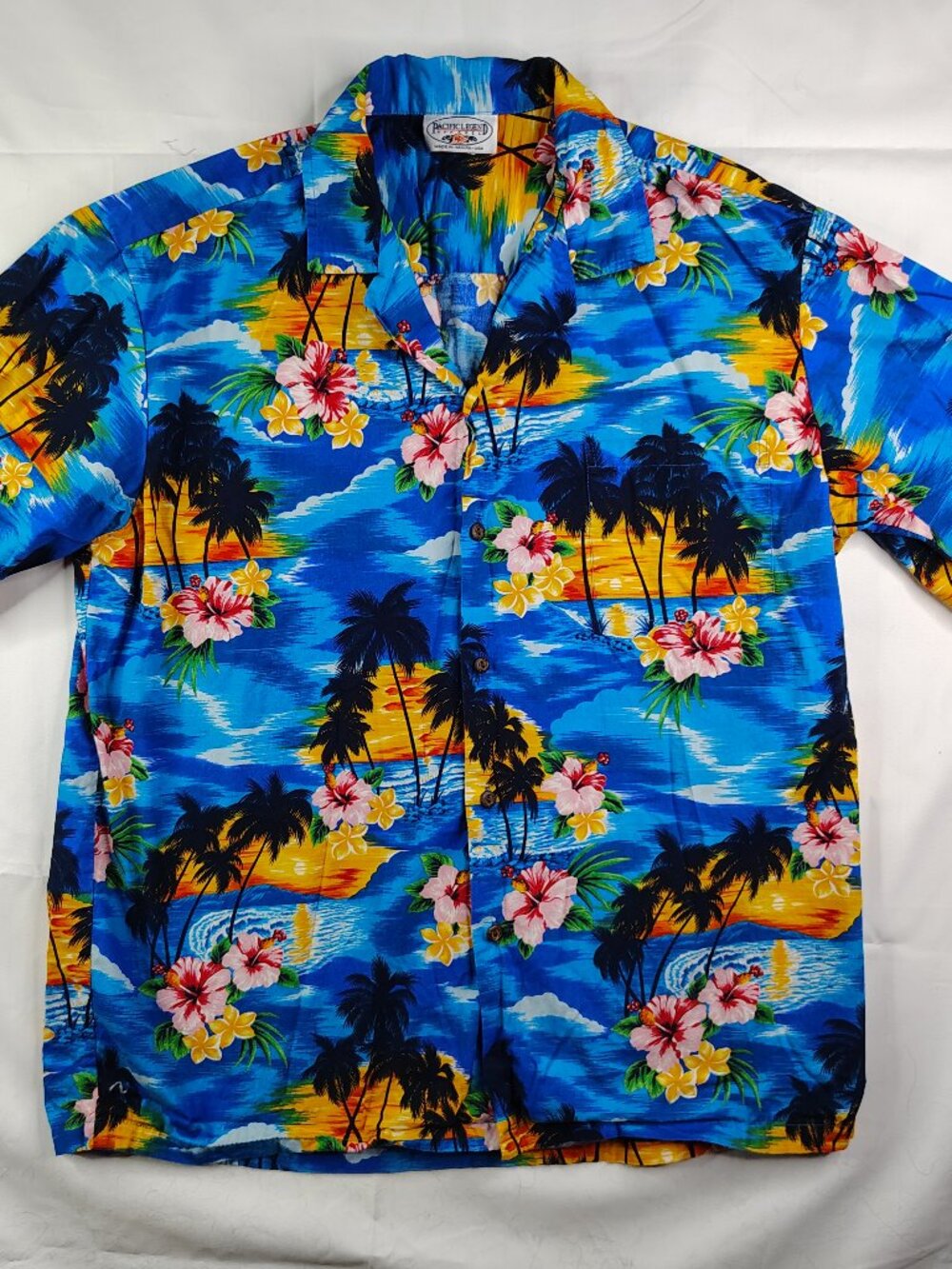 Pacific Legend XL Hawaiian Shirt Sunset Palm Trees Floral Aloha Made in Hawaii
